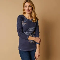 T-Shirt En Topje<Blancheporte T-shirt met lange mouwen en bloemenprint marine