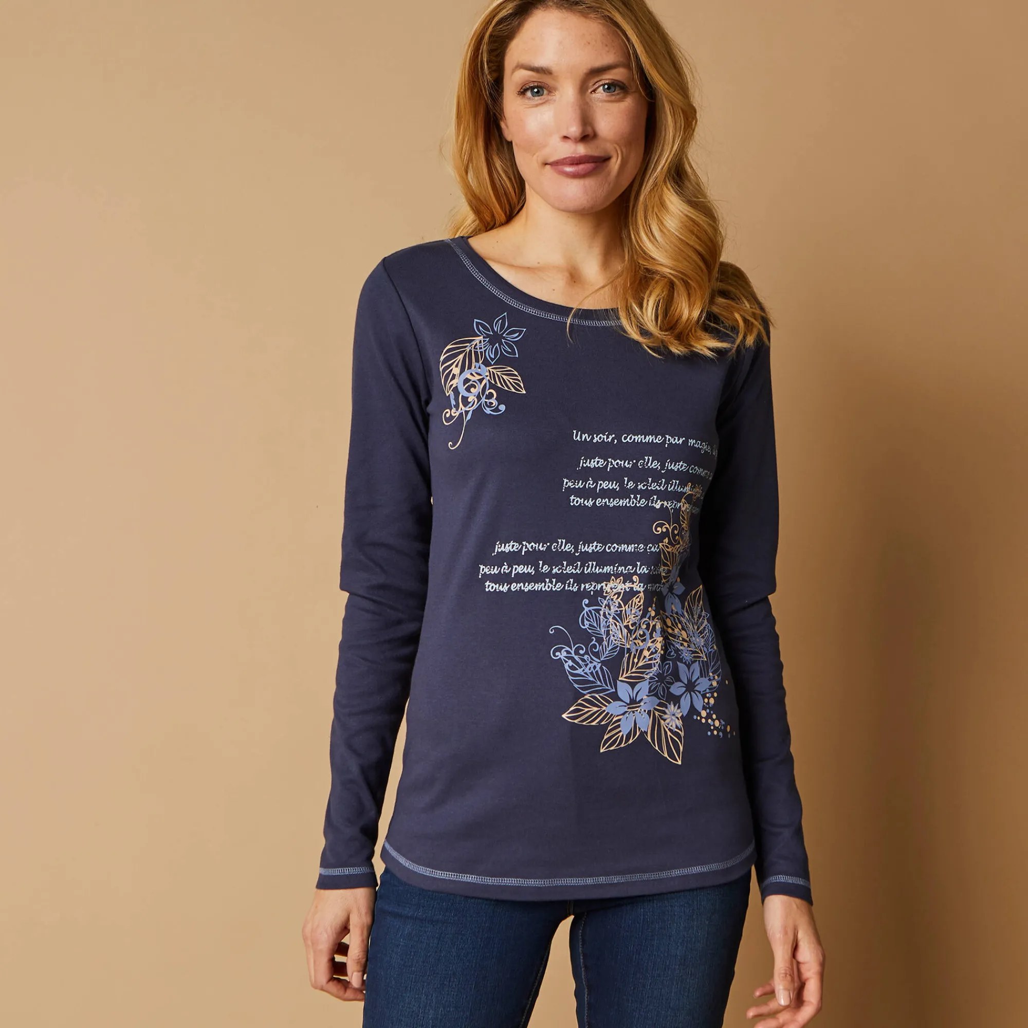 T-Shirt En Topje<Blancheporte T-shirt met lange mouwen en bloemenprint marine