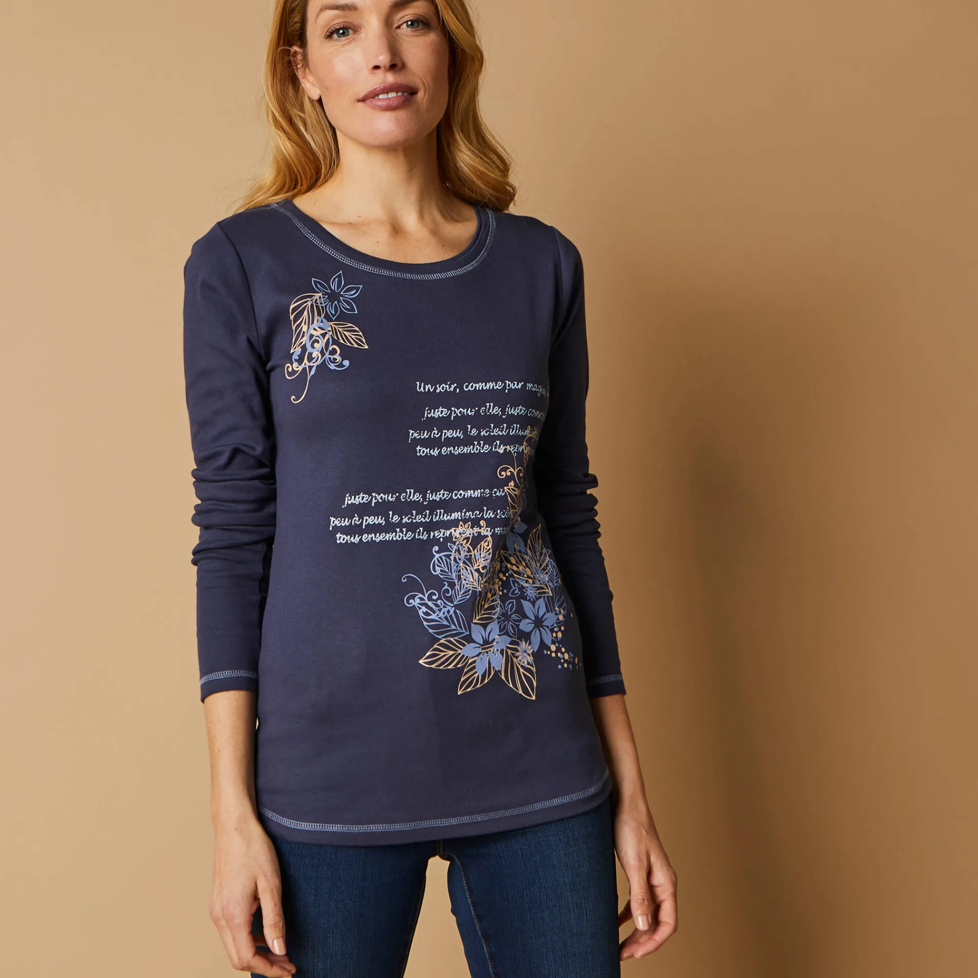 T-Shirt En Topje<Blancheporte T-shirt met lange mouwen en bloemenprint marine