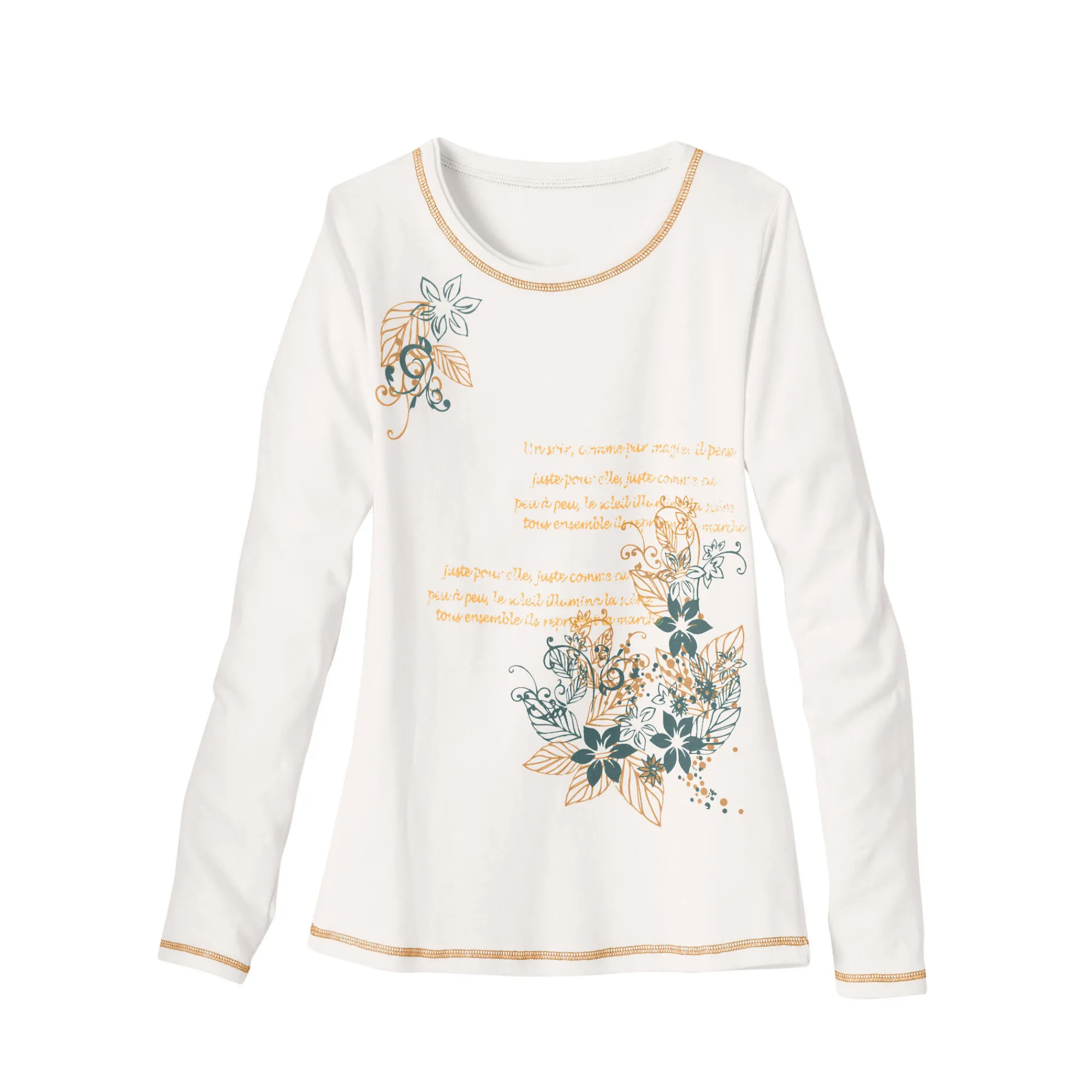 T-Shirt En Topje<Blancheporte T-shirt met lange mouwen en bloemenprint ecru / hazelnootbruin