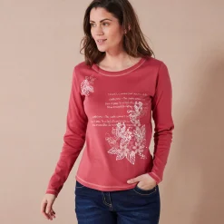 T-Shirt En Topje<Blancheporte T-shirt met lange mouwen en bloemenprint kersenrood