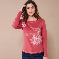 T-Shirt En Topje<Blancheporte T-shirt met lange mouwen en bloemenprint kersenrood