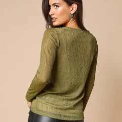 T-Shirt En Topje<Blancheporte T-shirt met lange mouwen, fantasie nettricot mosgroen