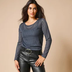 T-Shirt En Topje<Blancheporte T-shirt met lange mouwen, fantasie nettricot antracietgrijs