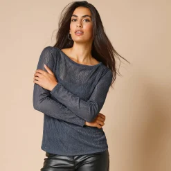 T-Shirt En Topje<Blancheporte T-shirt met lange mouwen, fantasie nettricot antracietgrijs