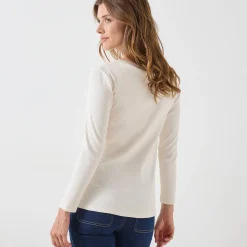 Thermisch Ondergoed<Blancheporte T-shirt met lange mouwen, kanten biesje en brassière - zachte warmte ecru