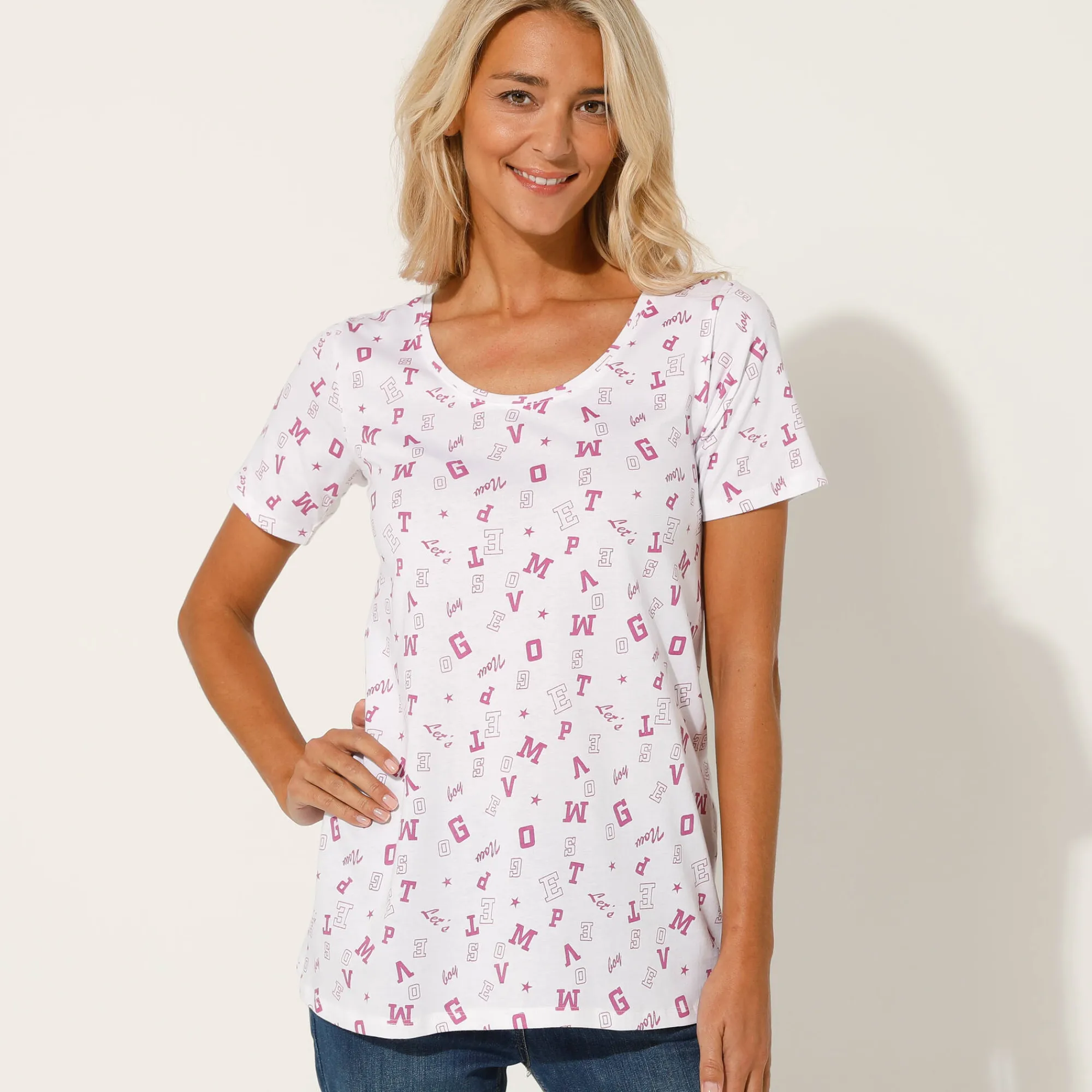 T-Shirt En Topje<Blancheporte T-shirt met letterprint wit / violine