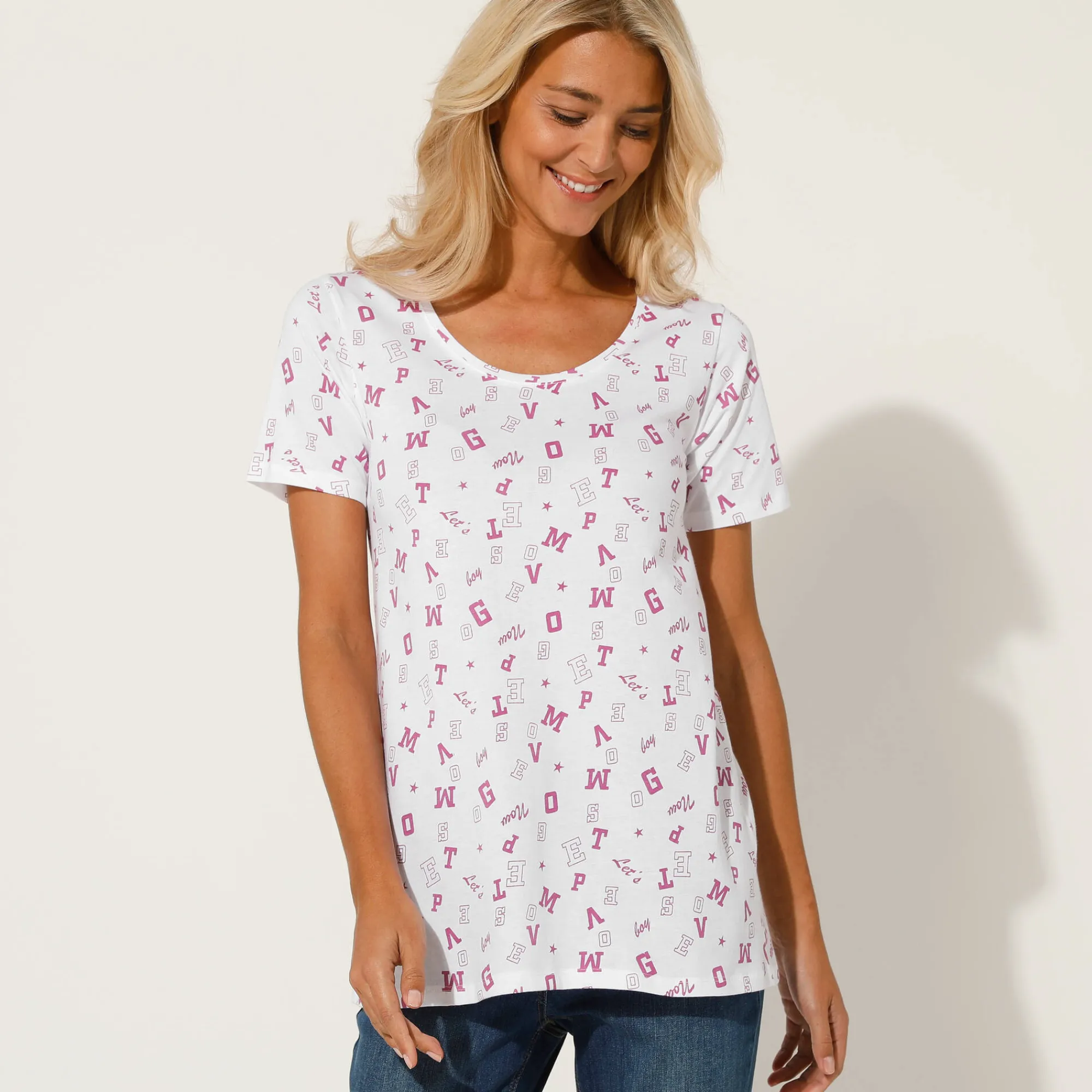 T-Shirt En Topje<Blancheporte T-shirt met letterprint wit / violine