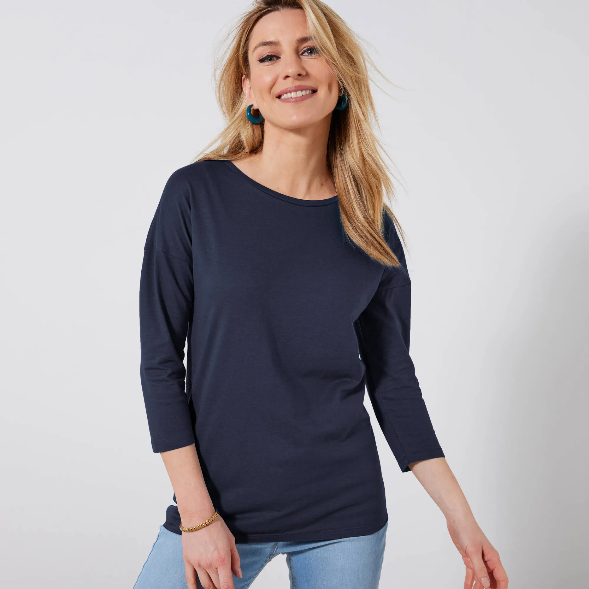 T-Shirt En Topje<Blancheporte T-shirt met loose volume en 3/4-mouwen marine