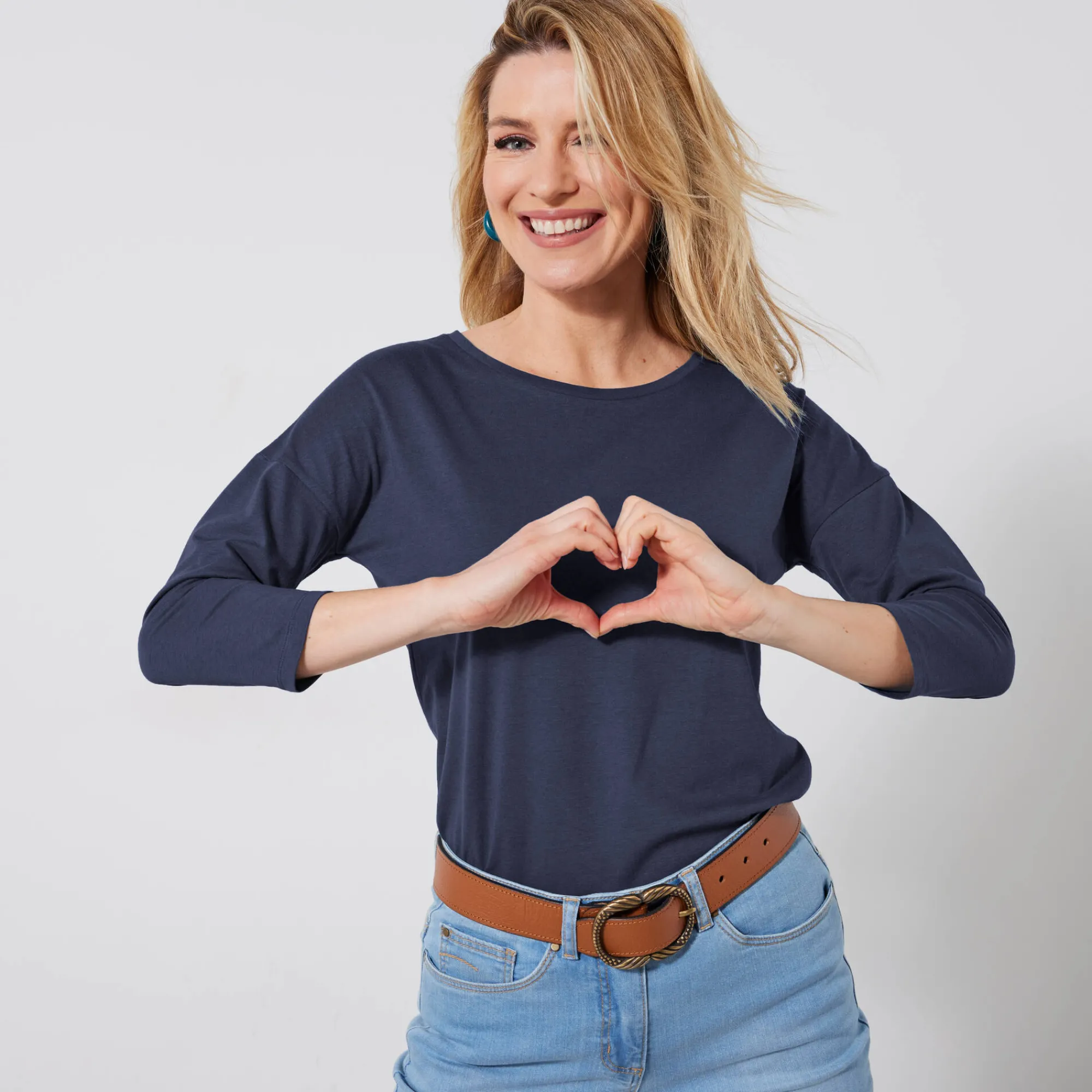 T-Shirt En Topje<Blancheporte T-shirt met loose volume en 3/4-mouwen marine