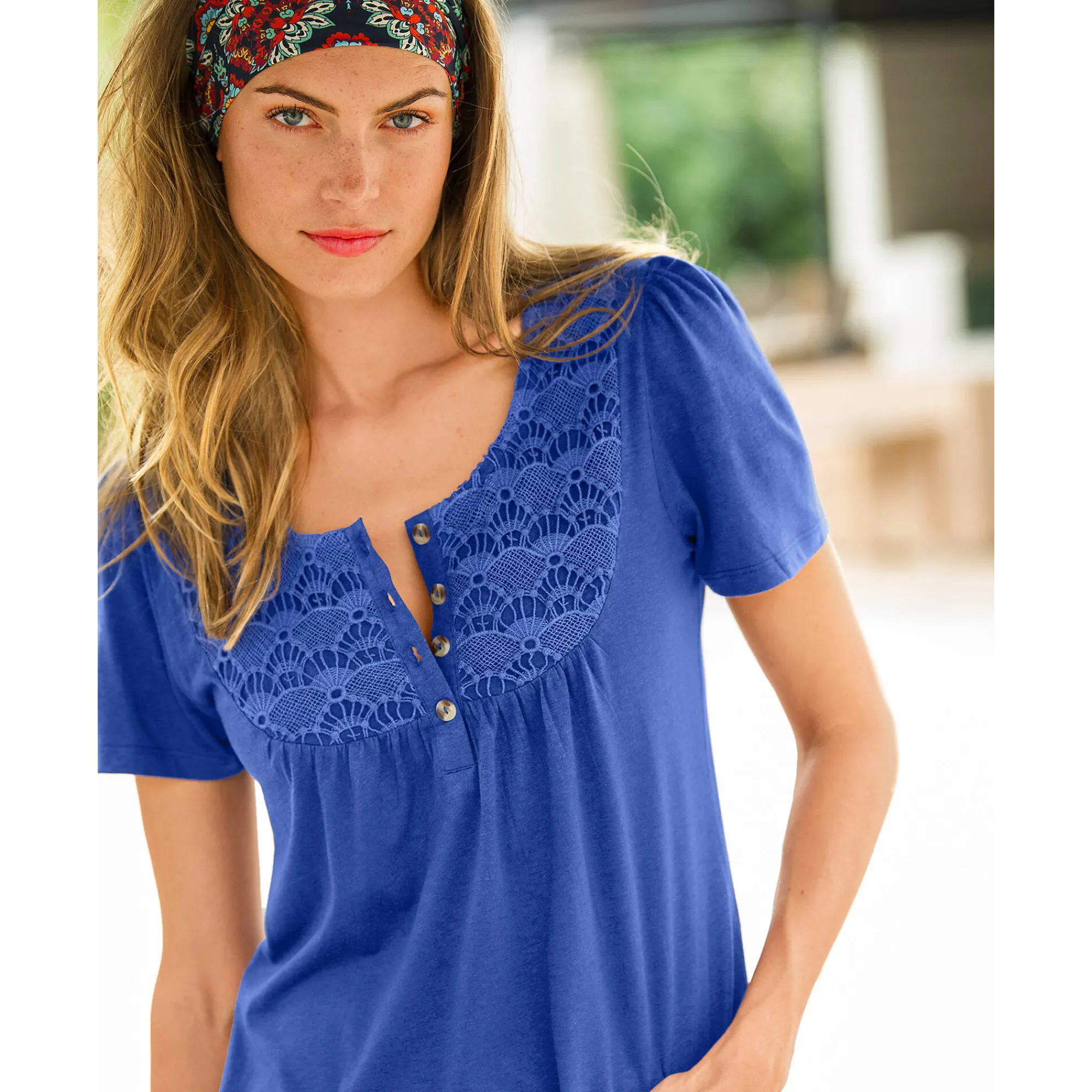 T-Shirt En Topje<Blancheporte T-shirt met macramé en korte mouwen iris