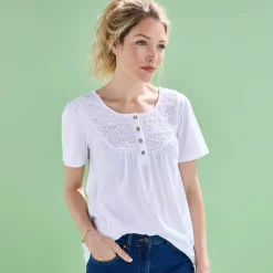 T-Shirt En Topje<Blancheporte T-shirt met macramé en korte mouwen wit
