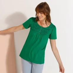 T-Shirt En Topje<Blancheporte T-shirt met macramé en korte mouwen muntgroen