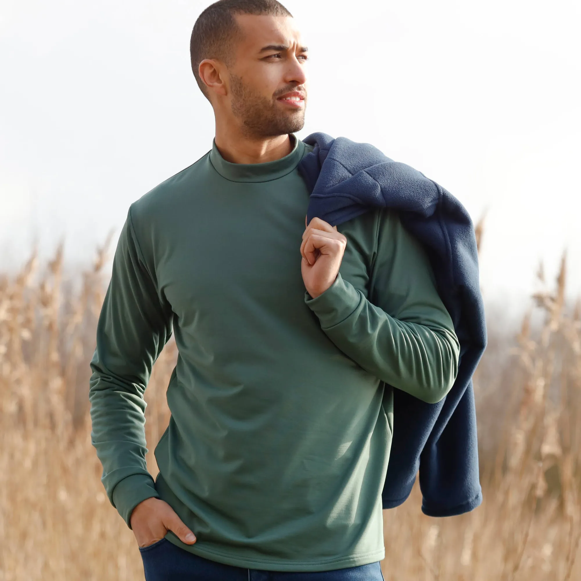 Ondergoed|T-Shirt, Hemd En Polo<Blancheporte T-shirt met opstaand kraagje, fleece binnenkant donkergroen