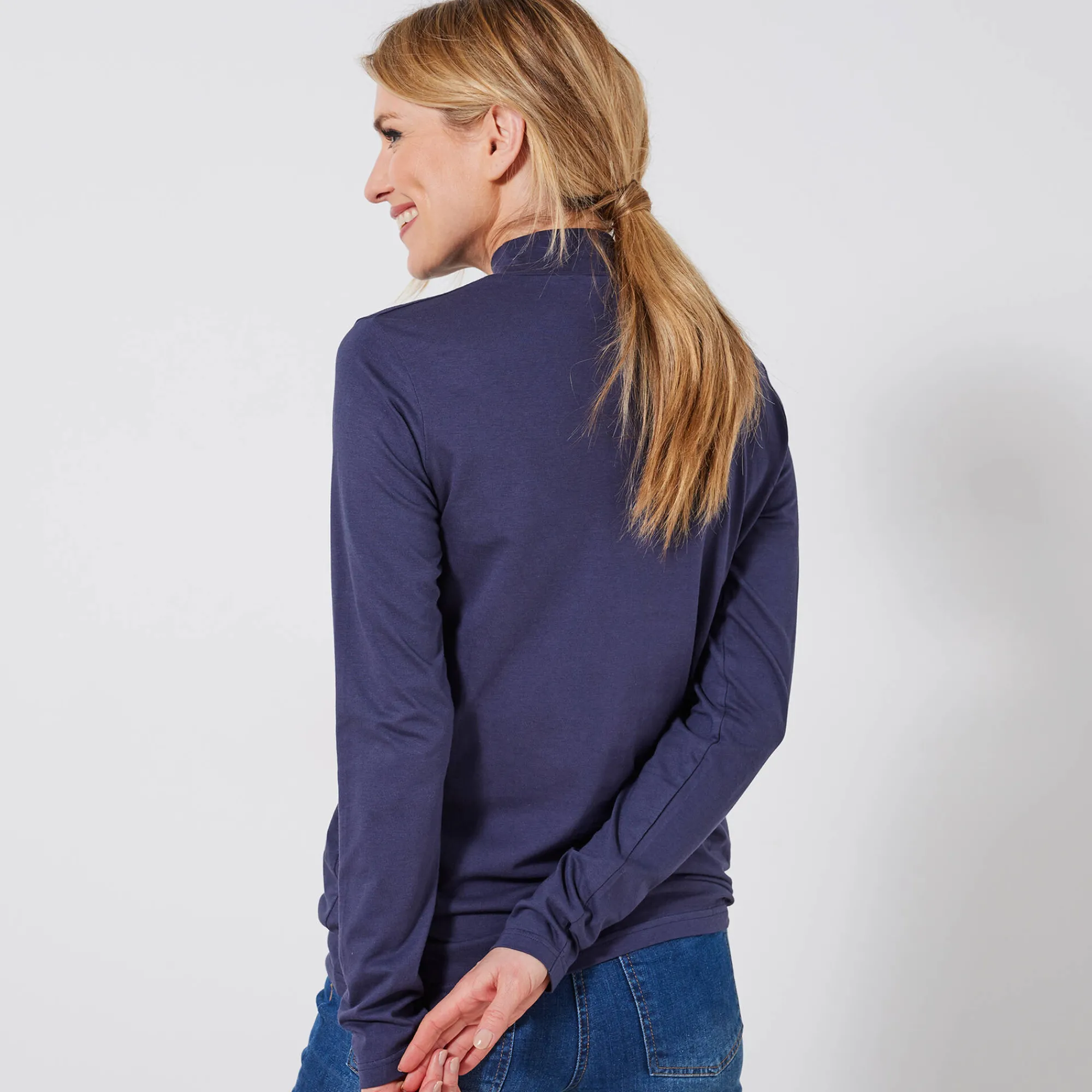 T-Shirt En Topje<Blancheporte T-shirt met opstaande hals en lange mouwen marine