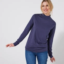 T-Shirt En Topje<Blancheporte T-shirt met opstaande hals en lange mouwen marine