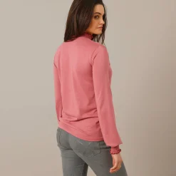 T-Shirt En Topje<Blancheporte T-shirt met opstaande hals, smokwerk aan de mouwen grijsroze