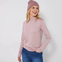 T-Shirt En Topje<Blancheporte T-shirt met opstaande hals en lange mouwen parmaroze