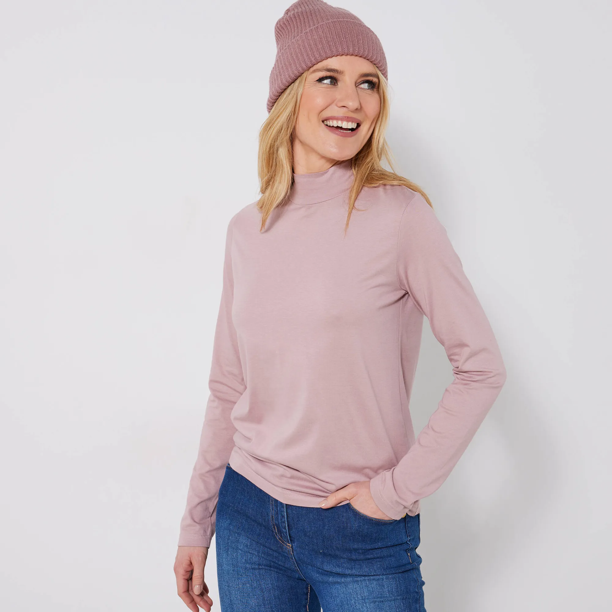 T-Shirt En Topje<Blancheporte T-shirt met opstaande hals en lange mouwen parmaroze