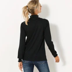T-Shirt En Topje<Blancheporte T-shirt met opstaande hals, smokwerk aan de mouwen zwart