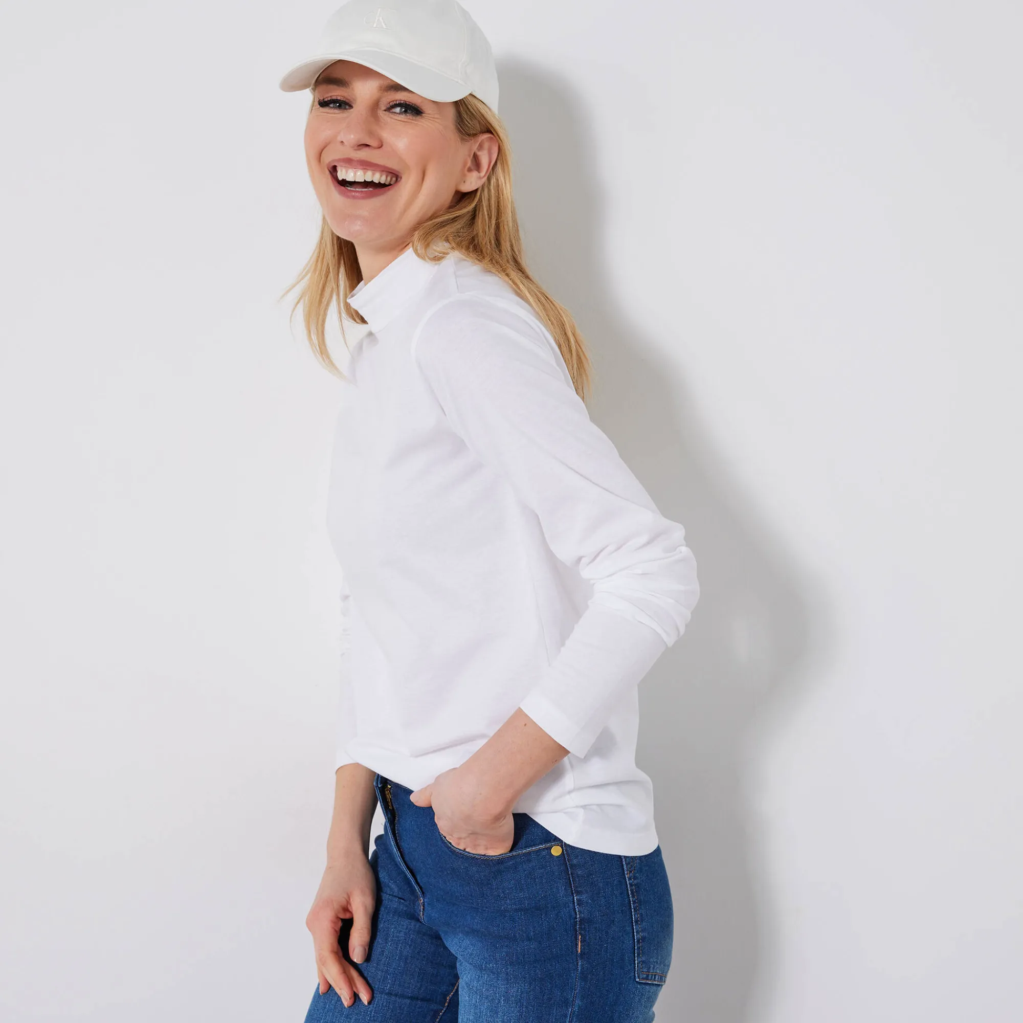 T-Shirt En Topje<Blancheporte T-shirt met opstaande hals en lange mouwen wit