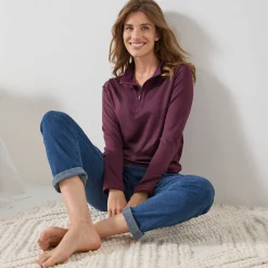Thermisch Ondergoed<Blancheporte T-shirt met opstaande ritskraag en lange mouwen, intense warmte pruim