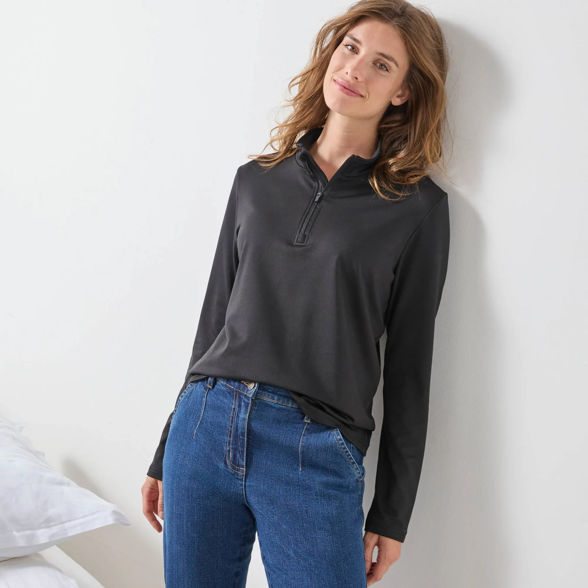 Thermisch Ondergoed<Blancheporte T-shirt met opstaande ritskraag en lange mouwen, intense warmte zwart