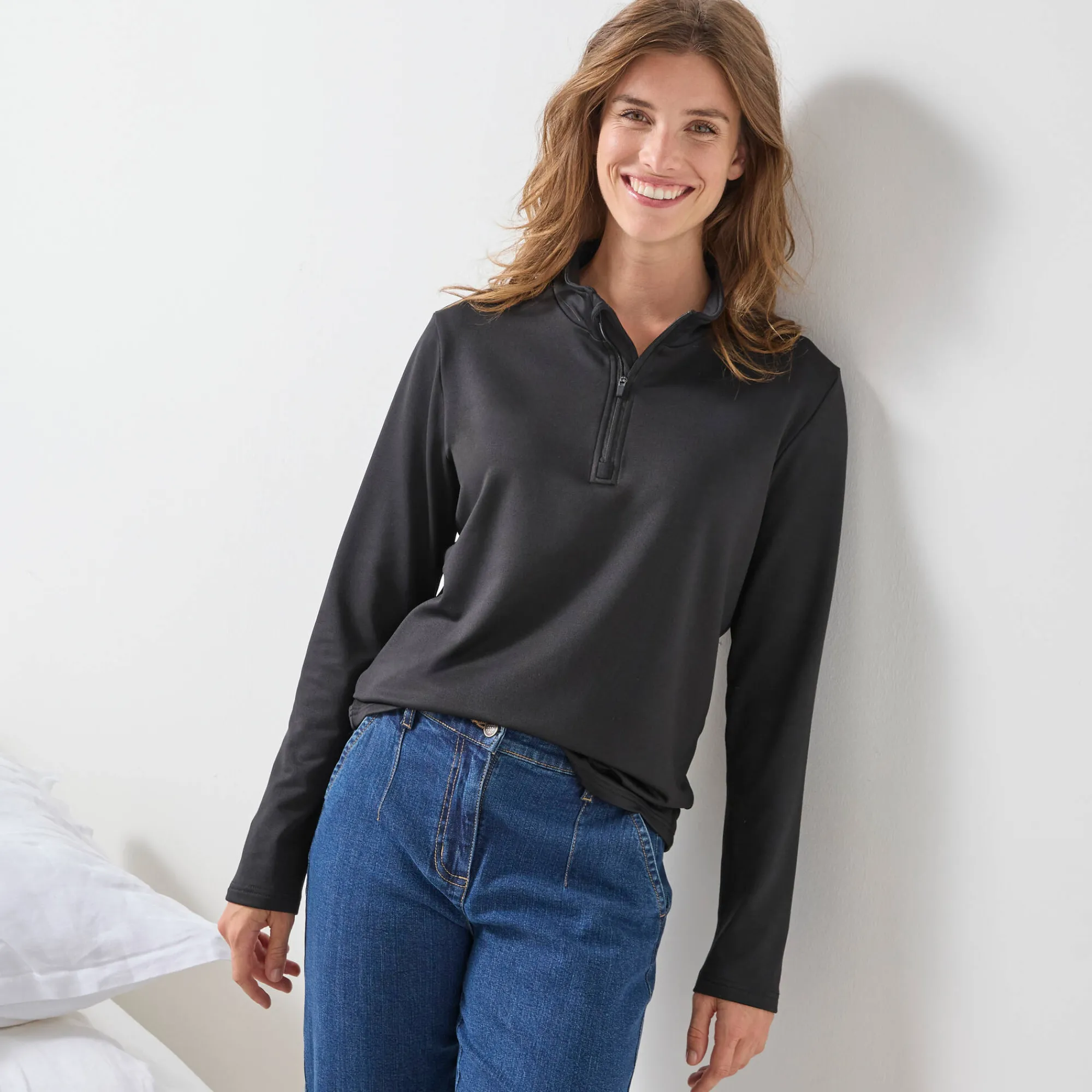 Thermisch Ondergoed<Blancheporte T-shirt met opstaande ritskraag en lange mouwen, intense warmte zwart
