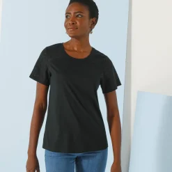 T-Shirt En Topje<Blancheporte T-shirt met ronde hals en korte mouwen, detail in broderie anglaise zwart