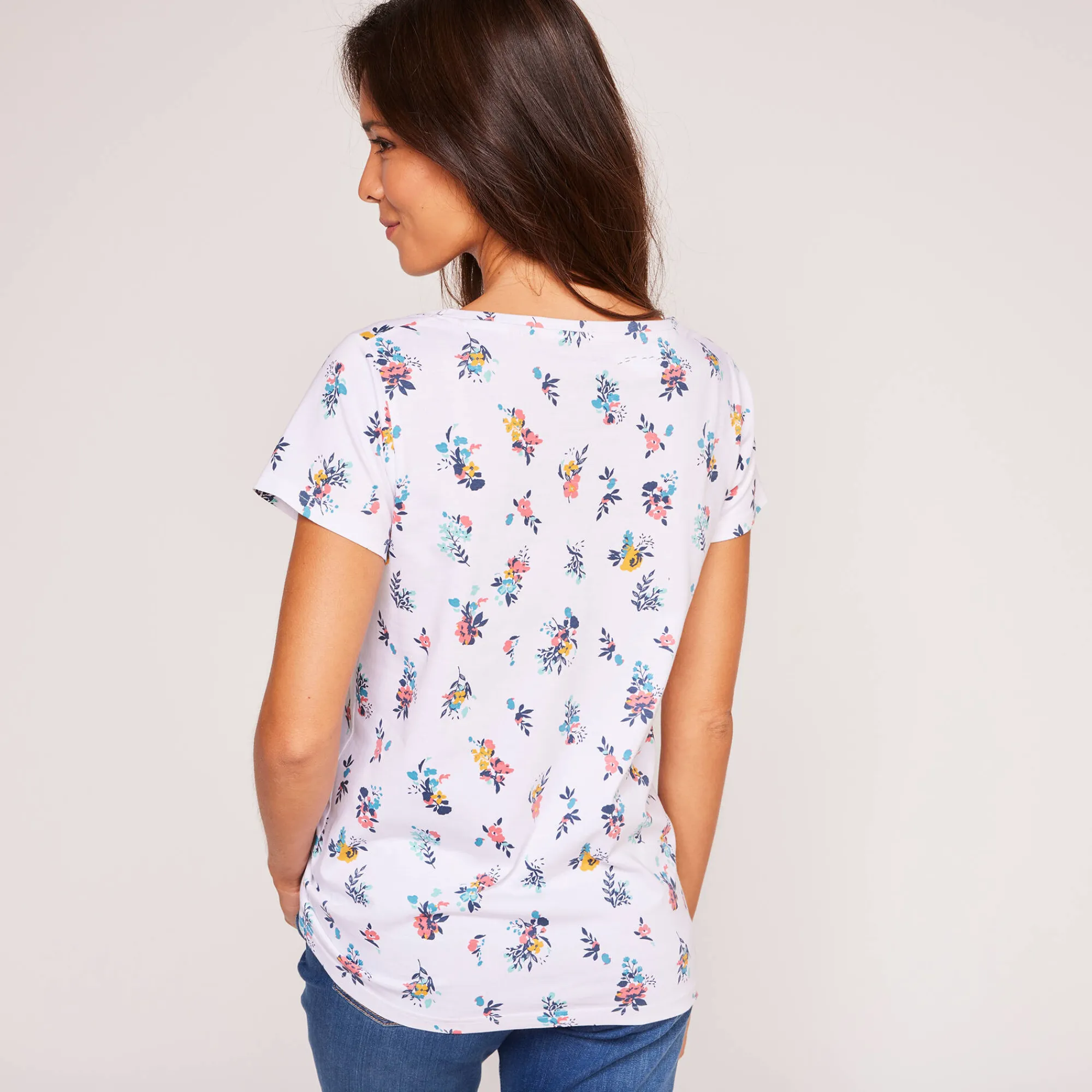 T-Shirt En Topje<Blancheporte T-shirt met ronde hals en bloemenprint, katoen wit