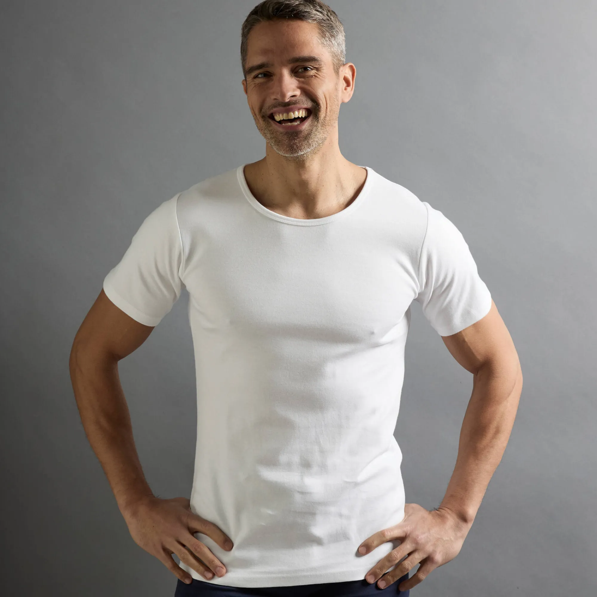 Ondergoed<Thermoperle T-shirt met ronde hals en korte mouwen in katoen - herenondergoed, set van 2 wit