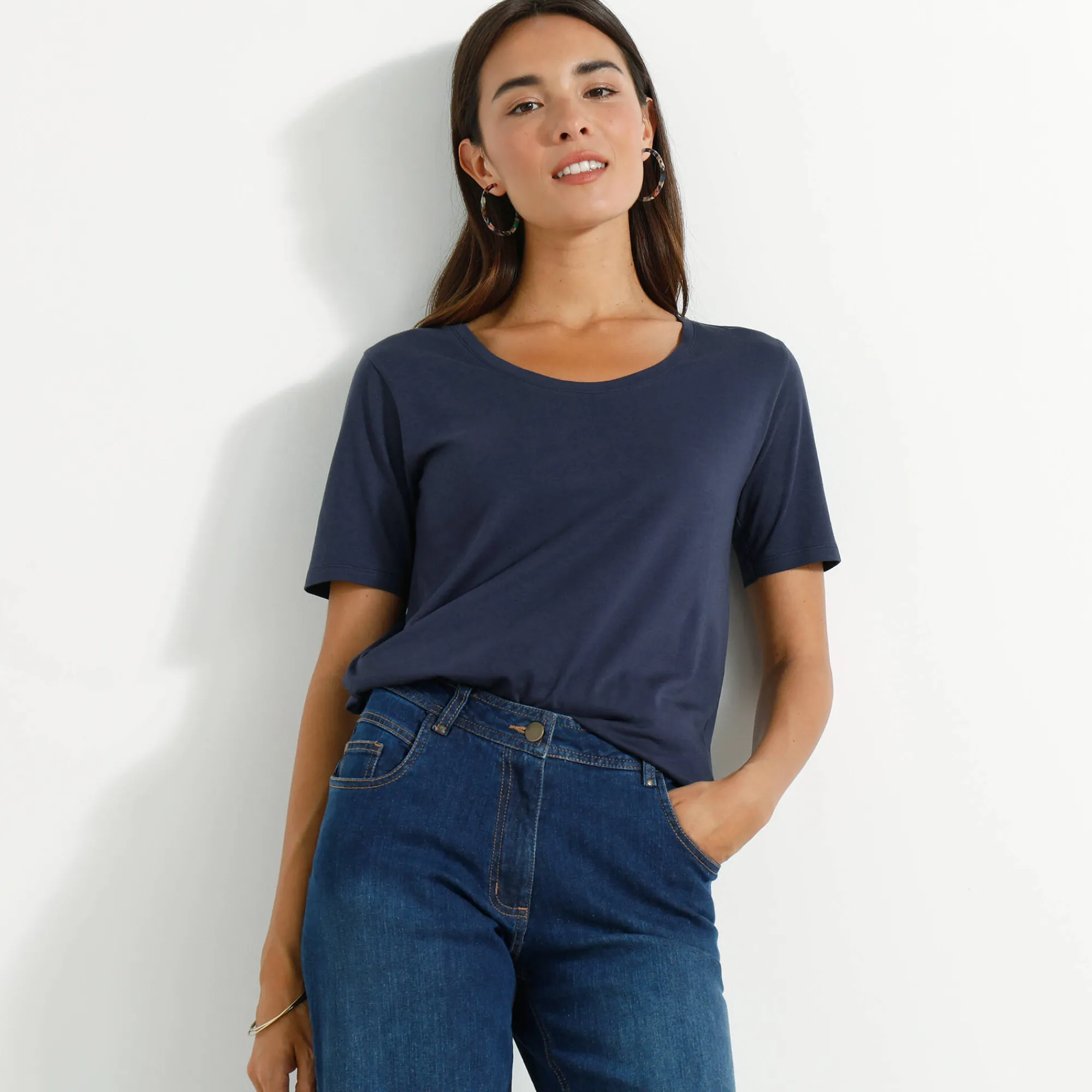 T-Shirt En Topje<Blancheporte T-shirt met ronde hals en korte mouwen marine