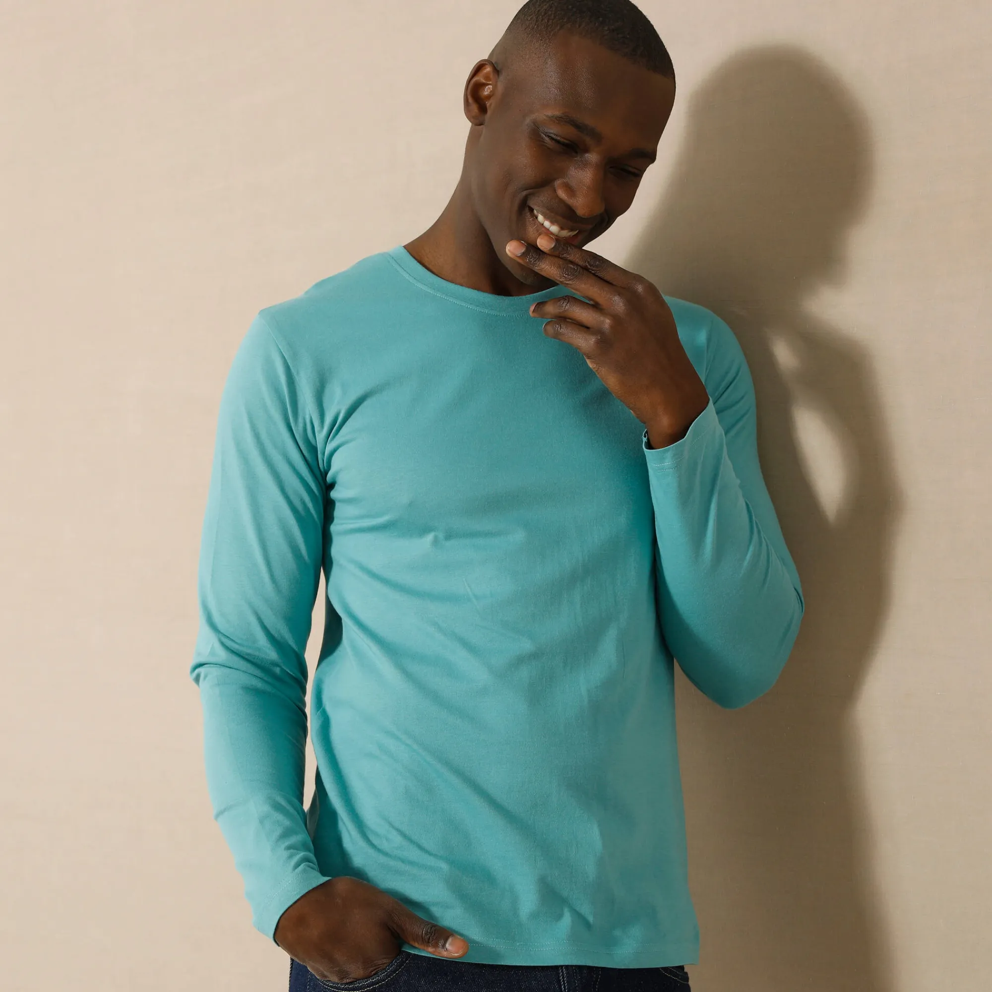 T-Shirt, Hemd En Polo<Blancheporte T-shirt met ronde hals en lange mouwen aqua