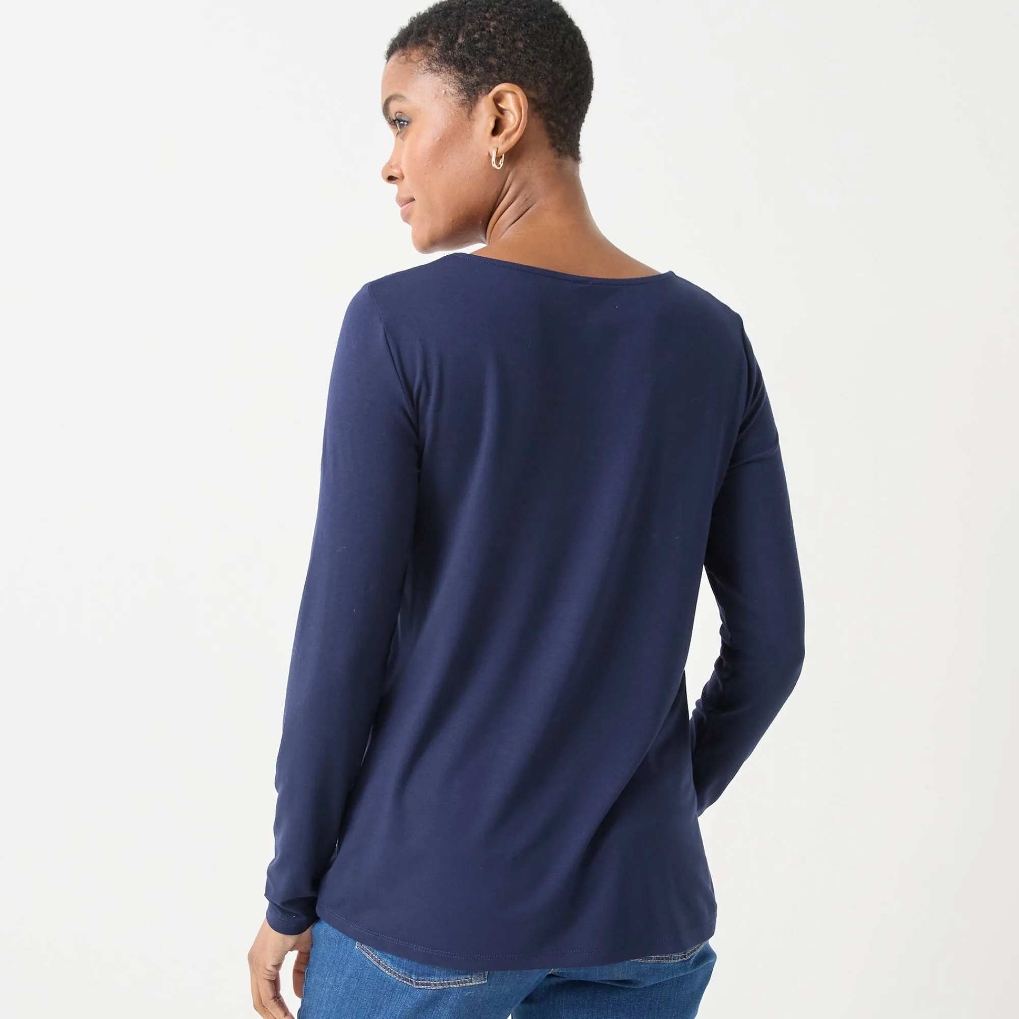 T-Shirt En Topje<Blancheporte T-shirt met ronde hals en lange mouwen in kant marine