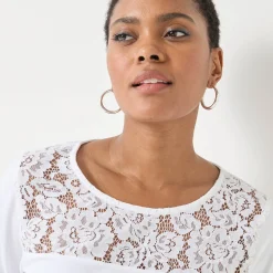 T-Shirt En Topje<Blancheporte T-shirt met ronde hals en lange mouwen in kant wit