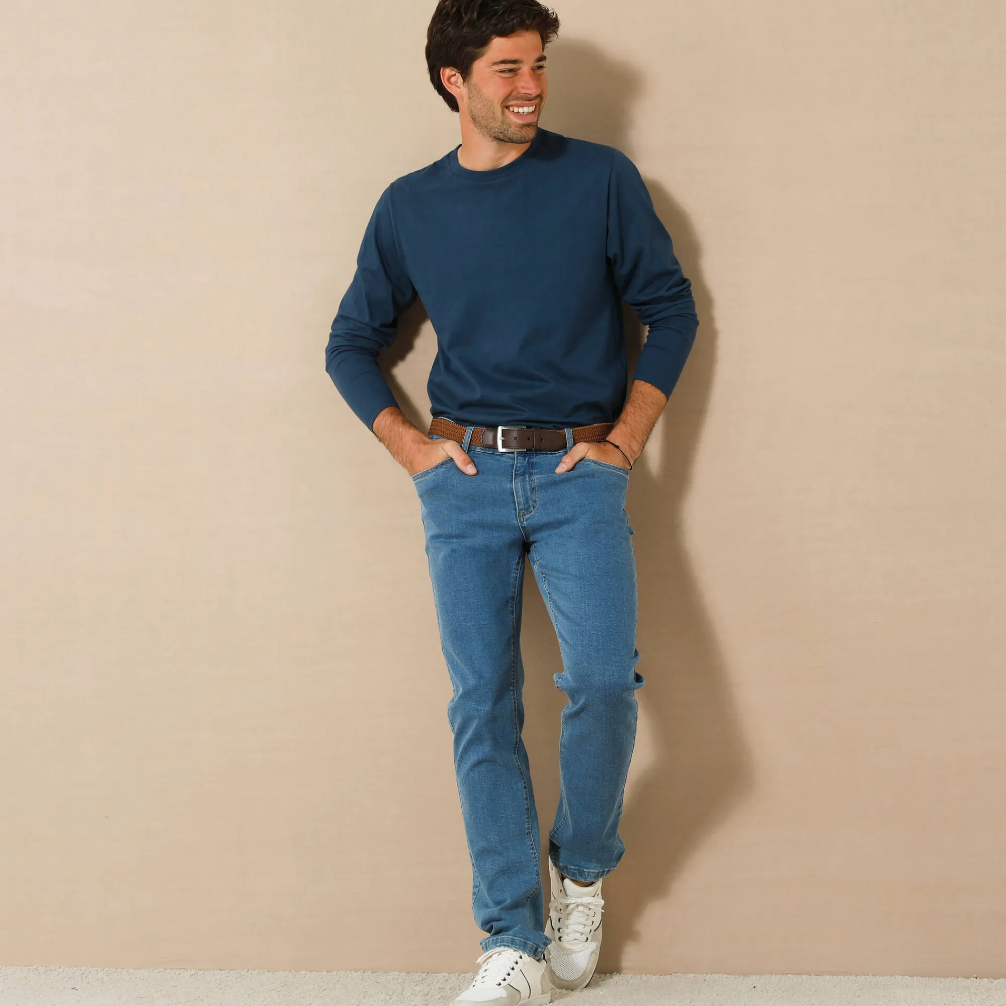 T-Shirt, Hemd En Polo<Blancheporte T-shirt met ronde hals en lange mouwen - set van 3 bordeaux + marine + blauw