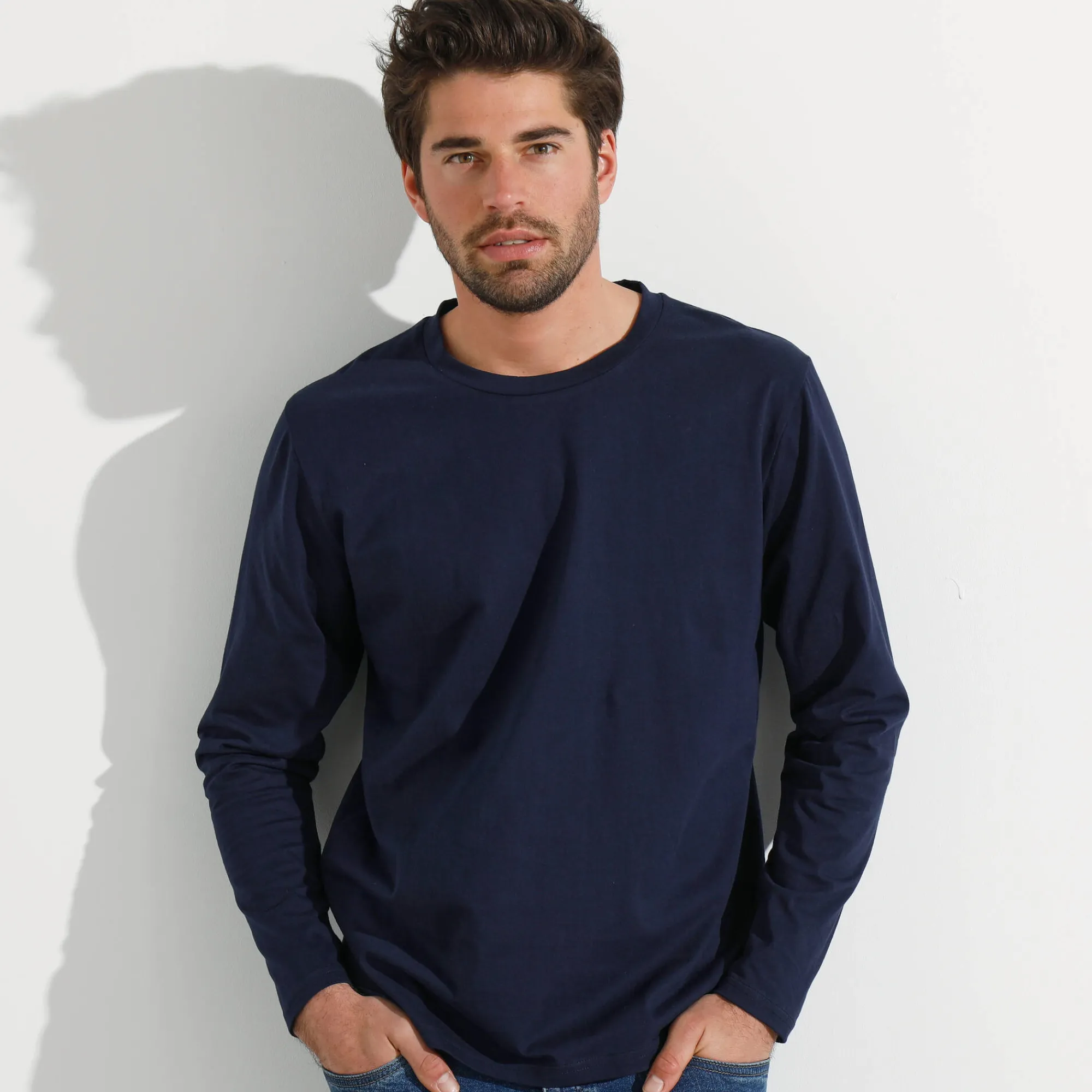 T-Shirt, Hemd En Polo<Blancheporte T-shirt met ronde hals en lange mouwen - set van 3 bordeaux + marine + blauw