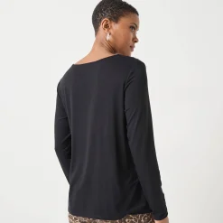 T-Shirt En Topje<Blancheporte T-shirt met ronde hals en lange mouwen in kant zwart