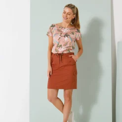 T-Shirt En Topje<Blancheporte T-shirt met ronde hals en tropische print koraal / kaki