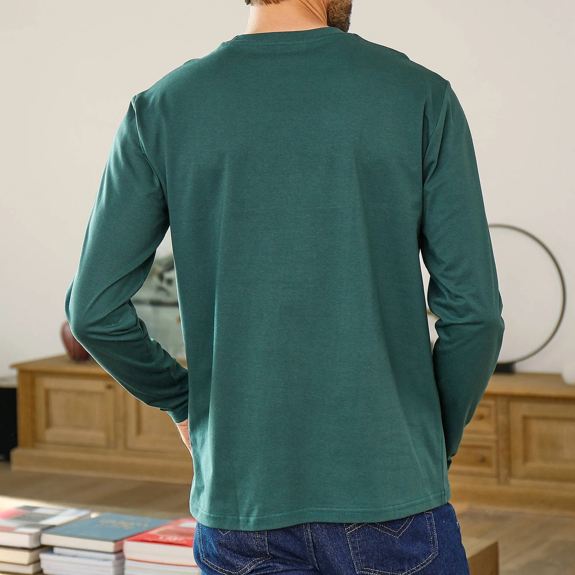 T-Shirt, Hemd En Polo<Blancheporte T-shirt met ronde hals en lange mouwen - set van 3 zwart + groen + linde