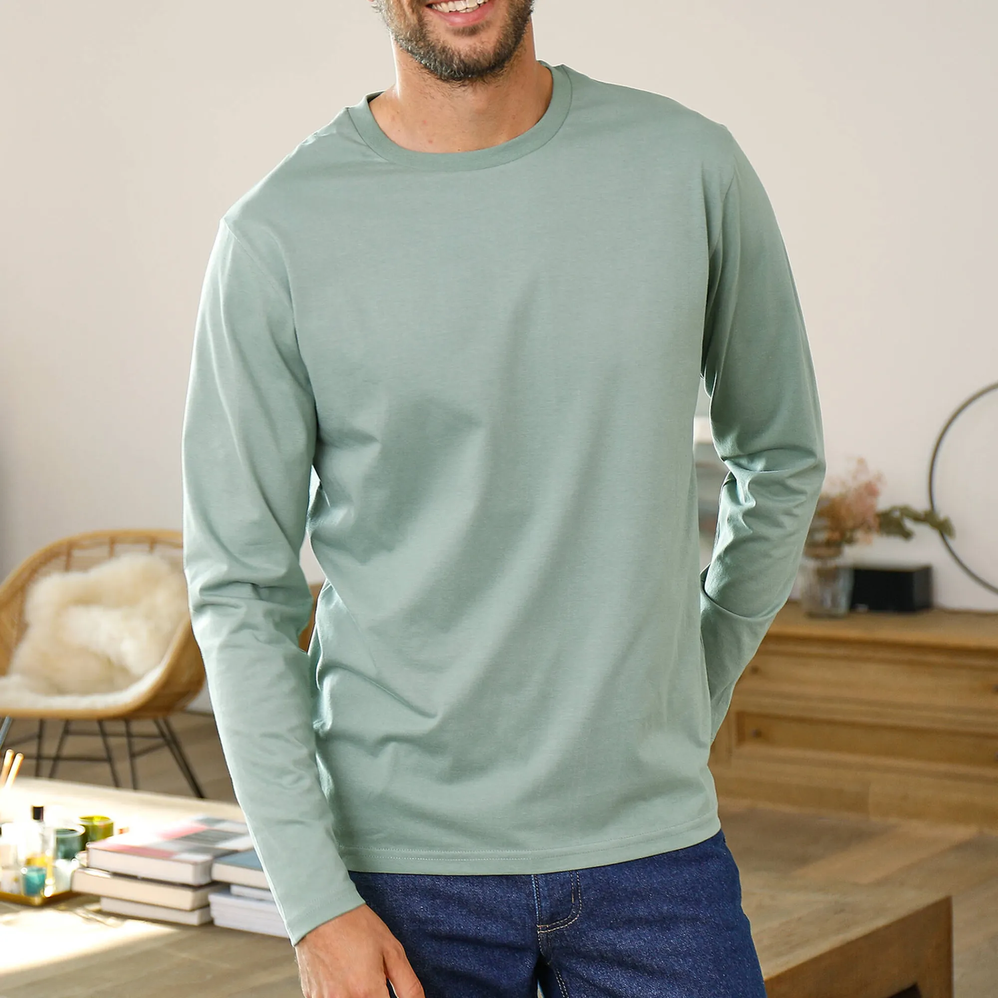 T-Shirt, Hemd En Polo<Blancheporte T-shirt met ronde hals en lange mouwen - set van 3 zwart + groen + linde