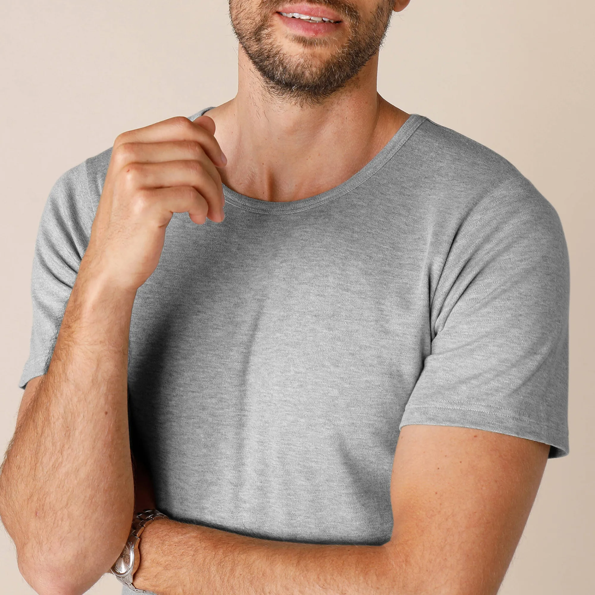 Ondergoed<Thermoperle T-shirt met ronde hals en korte mouwen in katoen - herenondergoed, set van 2 chiné grijs