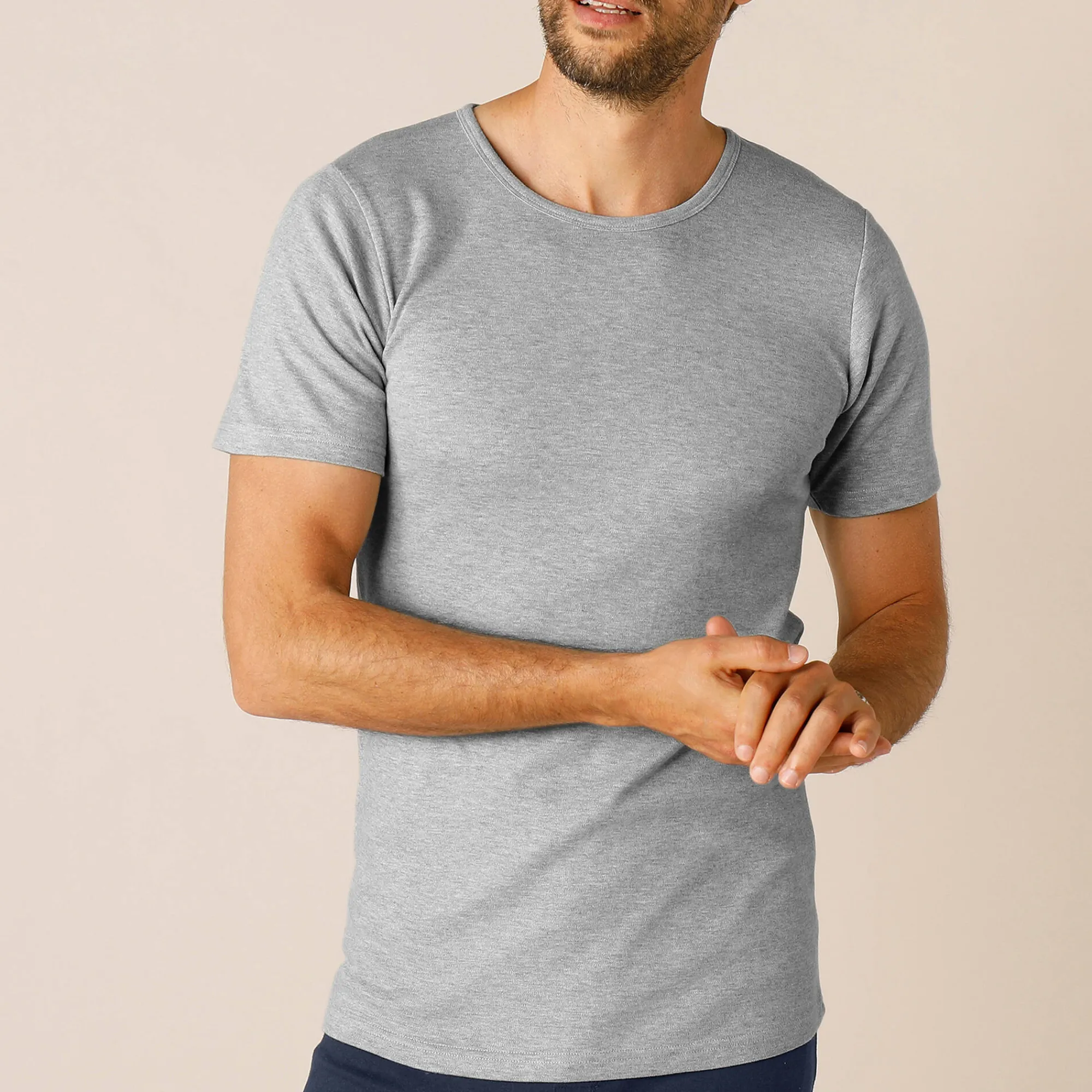 Ondergoed<Thermoperle T-shirt met ronde hals en korte mouwen in katoen - herenondergoed, set van 2 chiné grijs