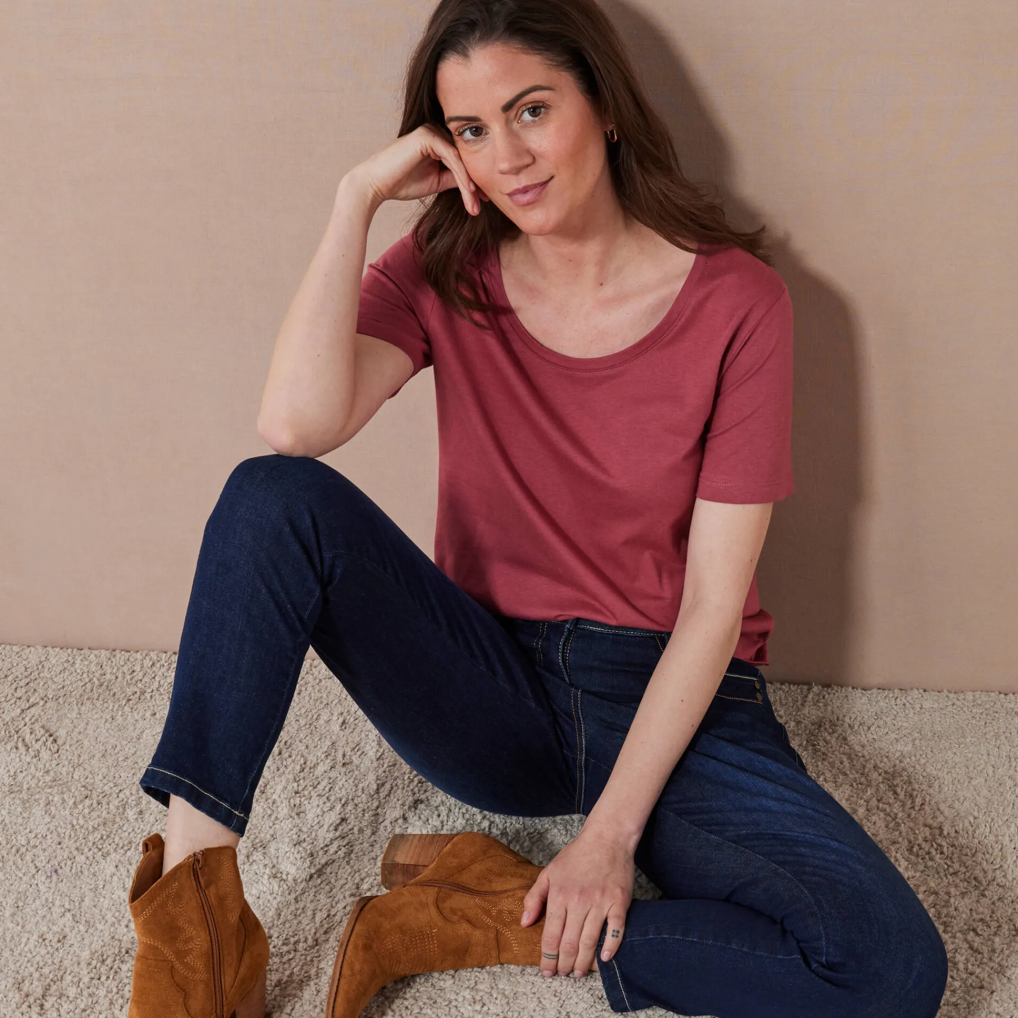 T-Shirt En Topje<Blancheporte T-shirt met ronde hals en korte mouwen grijsvioline