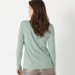 T-Shirt En Topje<Blancheporte T-shirt met ronde hals en lange mouwen in kant amandel groen