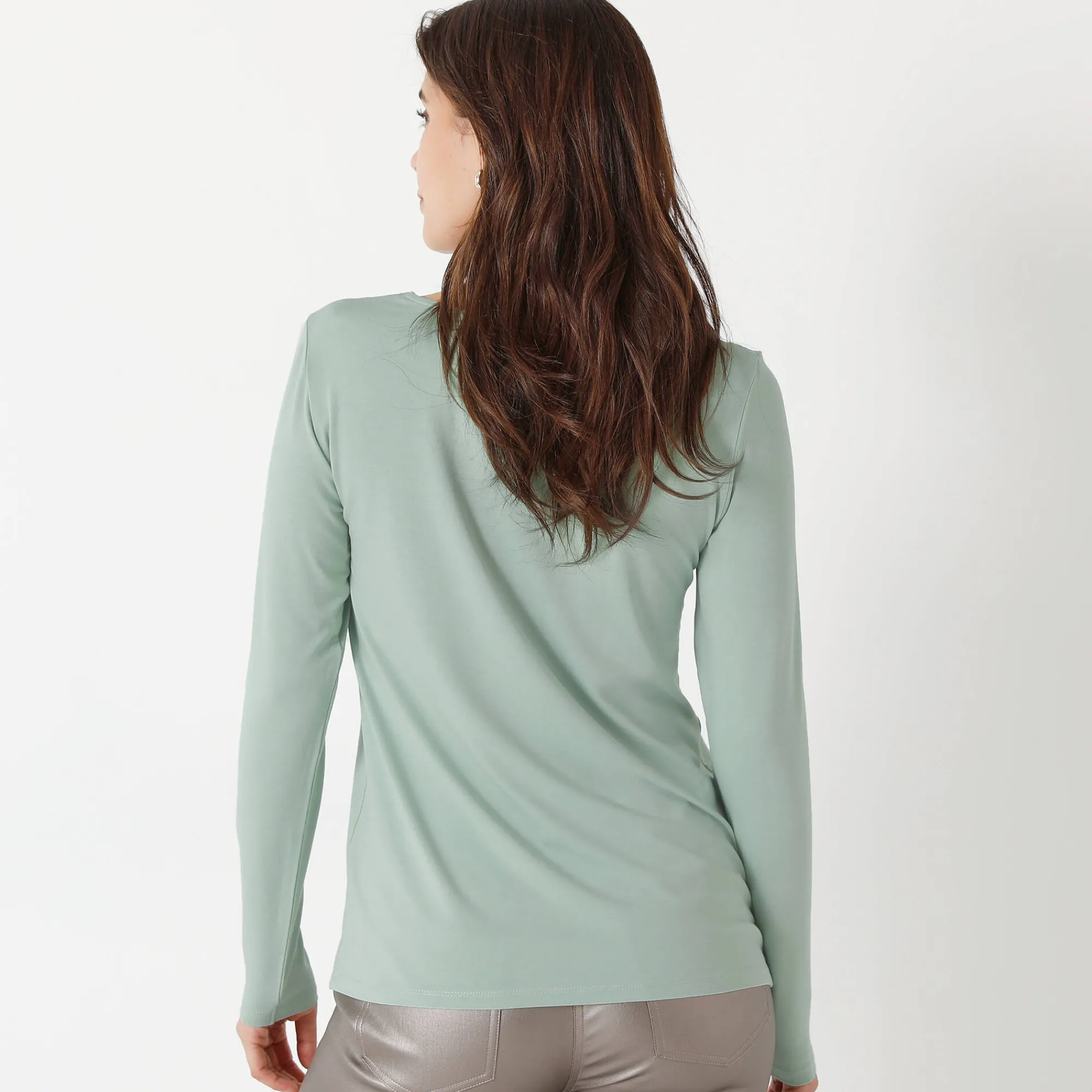 T-Shirt En Topje<Blancheporte T-shirt met ronde hals en lange mouwen in kant amandel groen
