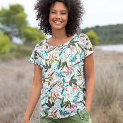 T-Shirt En Topje<Blancheporte T-shirt met ronde hals en tropische print wit / kaki