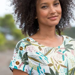 T-Shirt En Topje<Blancheporte T-shirt met ronde hals en tropische print wit / kaki