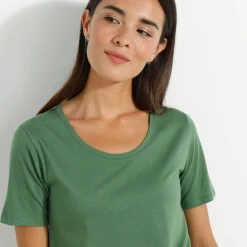 T-Shirt En Topje<Blancheporte T-shirt met ronde hals en korte mouwen mosgroen