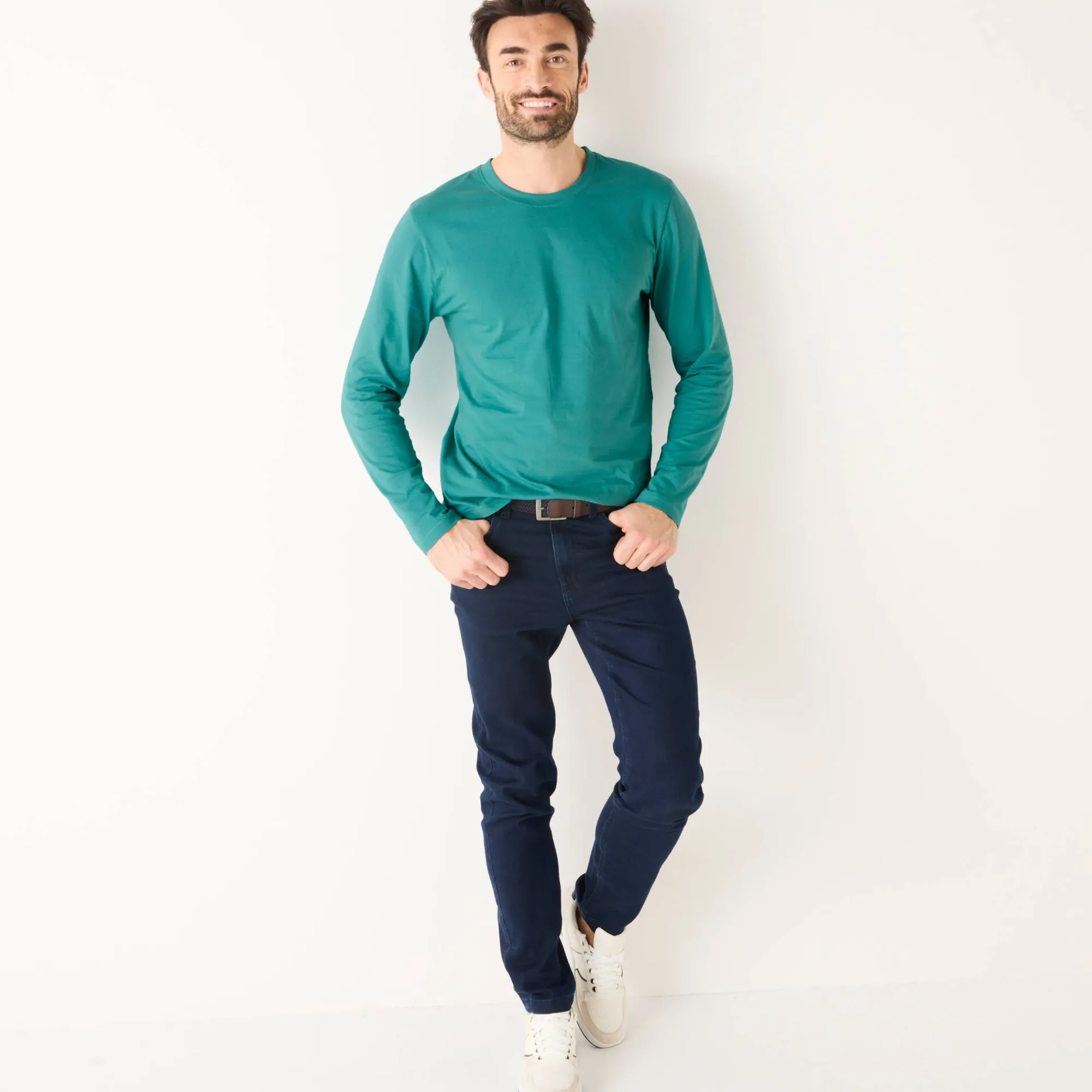T-Shirt, Hemd En Polo<Blancheporte T-shirt met ronde hals en lange mouwen - set van 3 aqua + groen + chiné beige